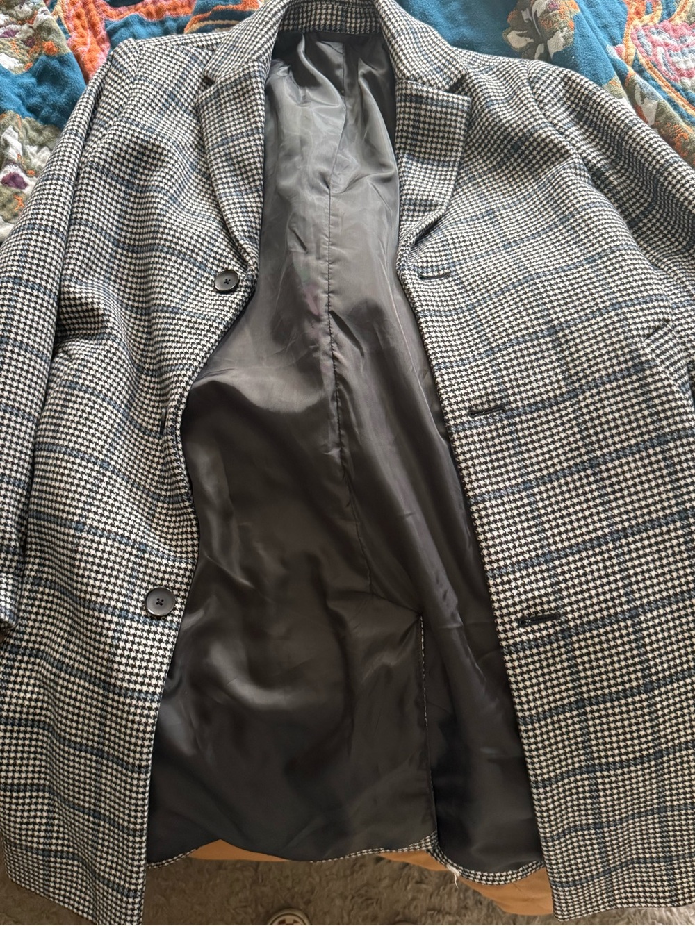 Old Navy Blue, Black and White Houndstooth Peacoat